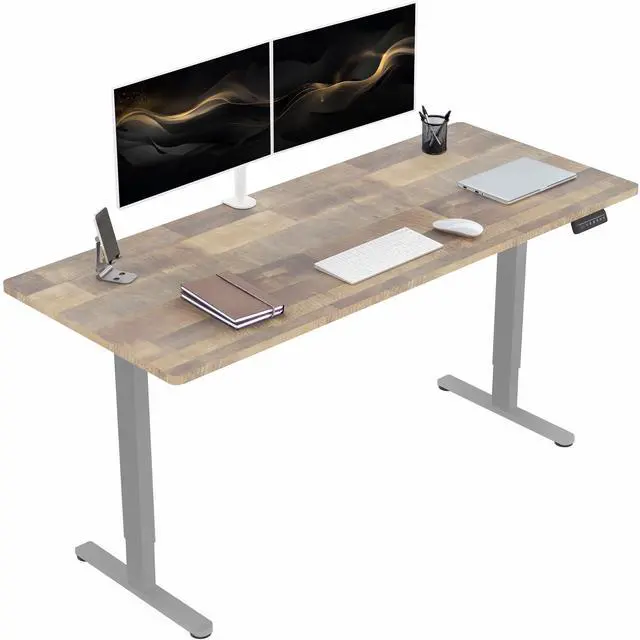 Main image of VIVO Dual Motor 71 x 30 Standing Desk, 1-Piece Reclaimed Wood Top, Gray Frame