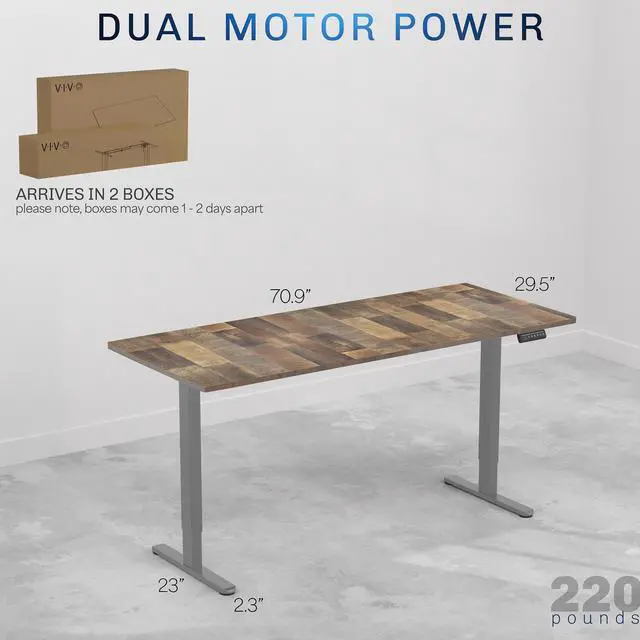 Alt view image 3 of 7 - VIVO Dual Motor 71 x 30 Standing Desk, 1-Piece Reclaimed Wood Top, Gray Frame