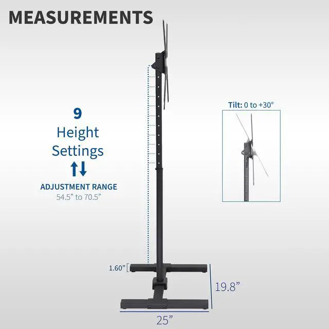 Alt view image 4 of 8 - VIVO Black Extra Tall TV Floor Stand for 13" to 65" Screens up to 44 lbs, Height Adjustable Mount (STAND-TV18)