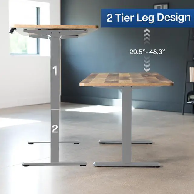 Alt view image 7 of 7 - VIVO Dual Motor 71 x 30 Standing Desk, 1-Piece Reclaimed Wood Top, Gray Frame