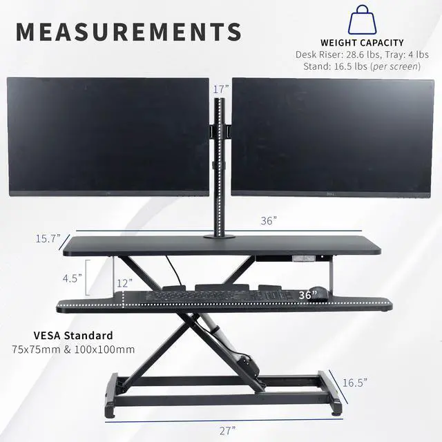 Alt view image 3 of 7 - VIVO 36" Electric Standing Desk Riser with Dual Monitor Stand for 13" to 30" Screens, Black, DESK-KIT-VE36B2