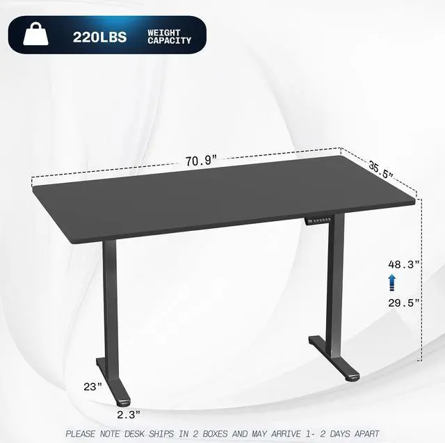 Alt view image 3 of 7 - VIVO Electric Dual Motor 71 x 36 Standing Desk, Black Top, Black Frame