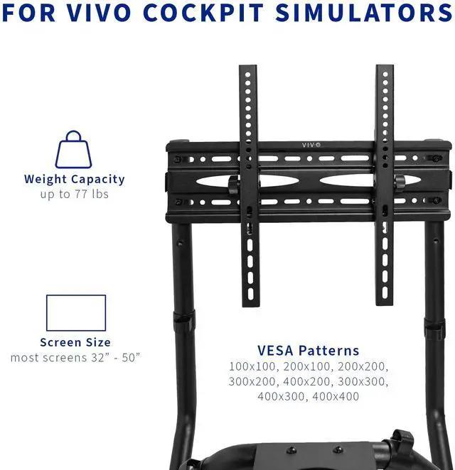Alt view image 3 of 7 - VIVO Single 32" to 50" TV Mount Designed for STAND-RACE1B Racing Simulator Cockpit, VESA up to 400x400mm (STAND-RACE1TV)