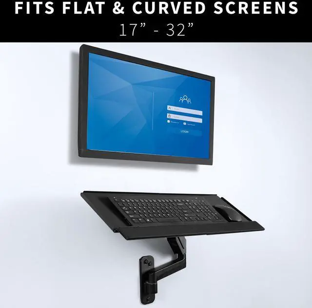 Alt view image 4 of 8 - VIVO Black Sit-Stand Single Monitor and Keyboard Tray Combo Wall Mount, Height Adjustable (MOUNT-VWKB1)