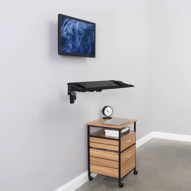 Alt view image 7 of 8 - VIVO Black Sit-Stand Single Monitor and Keyboard Tray Combo Wall Mount, Height Adjustable (MOUNT-VWKB1)