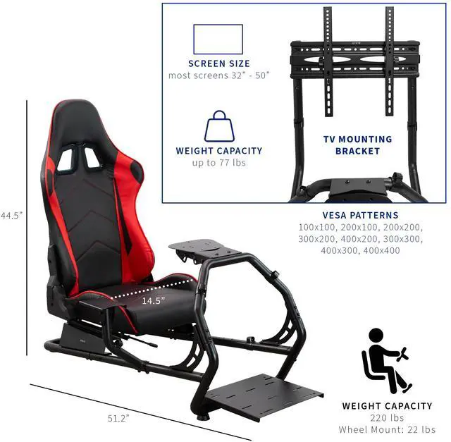 Alt view image 3 of 7 - VIVO Racing Simulator Cockpit w/ Wheel Stand, Reclining Seat, Gear Mount, & TV Mount, Up to 50" Screen, STAND-KIT-RACE1B