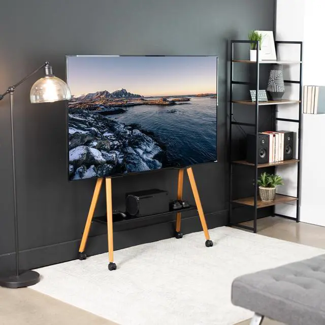 Alt view image 5 of 7 - VIVO Rolling Easel Studio TV Floor Stand with Shelf, Fits 49" to 75" Screens