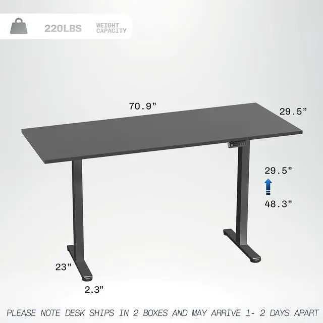 Alt view image 3 of 7 - VIVO Electric Dual Motor 71 x 30 Standing Desk, One-Piece Black Table Top, Black Frame, DESK-KIT-E2B71S-B