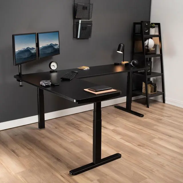 Alt view image 2 of 7 - VIVO Electric 83" x 60" Stand Up Corner Desk, Black Table Tops, Black Frame