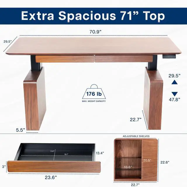 Alt view image 3 of 7 - VIVO Walnut 71" x 30" Dual Motor Electric Executive Desk with Storage