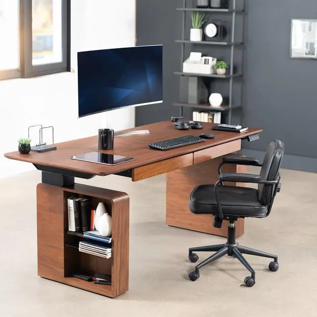 Alt view image 7 of 7 - VIVO Walnut 71" x 30" Dual Motor Electric Executive Desk with Storage