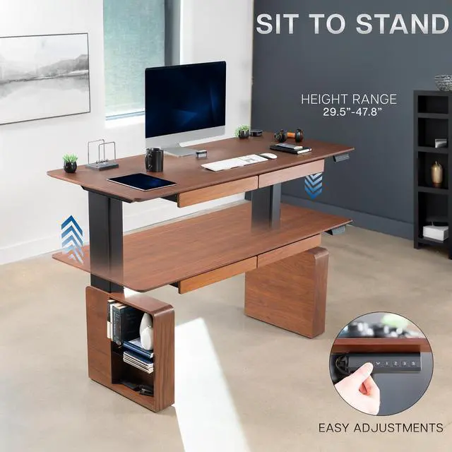 Alt view image 4 of 7 - VIVO Walnut 71" x 30" Dual Motor Electric Executive Desk with Storage