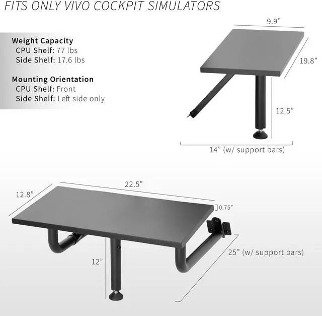 Alt view image 2 of 7 - VIVO Shelf Kit Designed for STAND-RACE1B Racing Simulator Cockpit Series Only, 2 Shelves, Black, STAND-RACE1SF