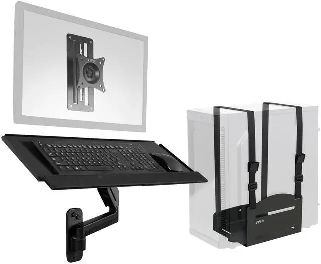 Main image of VIVO Sit-Stand Single Monitor Mount, Keyboard Tray, and PC Wall Mount Kit