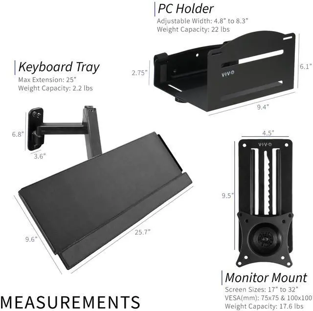 Alt view image 3 of 7 - VIVO Sit-Stand Single Monitor Mount, Keyboard Tray, and PC Wall Mount Kit