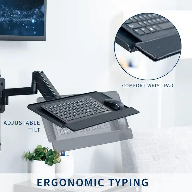 Alt view image 4 of 7 - VIVO Sit-Stand Single Monitor Mount, Keyboard Tray, and PC Wall Mount Kit