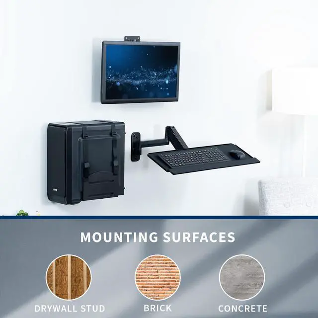Alt view image 5 of 7 - VIVO Sit-Stand Single Monitor Mount, Keyboard Tray, and PC Wall Mount Kit