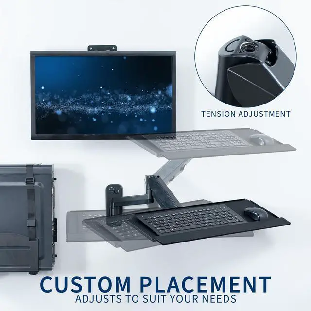 Alt view image 7 of 7 - VIVO Sit-Stand Single Monitor Mount, Keyboard Tray, and PC Wall Mount Kit