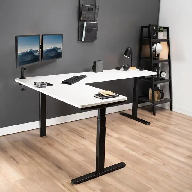 Alt view image 2 of 7 - VIVO Electric 83" x 60" Stand Up Corner Desk, White Table Tops, Black Frame