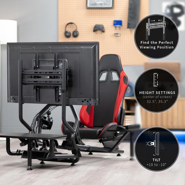 Alt view image 4 of 7 - VIVO Racing Simulator Cockpit with Wheel Stand, Shelf Kit, Gear Mount, & TV Mount, Up to 50" Screen, STAND-KIT-RACE1BS