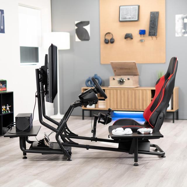 Alt view image 2 of 7 - VIVO Racing Simulator Cockpit with Wheel Stand, Shelf Kit, Gear Mount, & TV Mount, Up to 50" Screen, STAND-KIT-RACE1BS