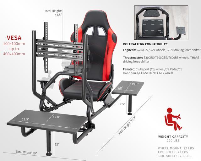 Alt view image 3 of 7 - VIVO Racing Simulator Cockpit with Wheel Stand, Shelf Kit, Gear Mount, & TV Mount, Up to 50" Screen, STAND-KIT-RACE1BS
