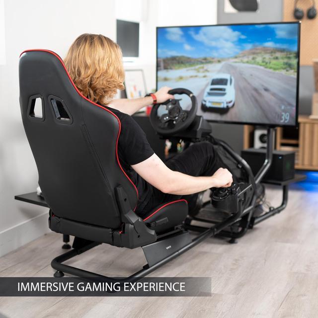 Alt view image 7 of 7 - VIVO Racing Simulator Cockpit with Wheel Stand, Shelf Kit, Gear Mount, & TV Mount, Up to 50" Screen, STAND-KIT-RACE1BS