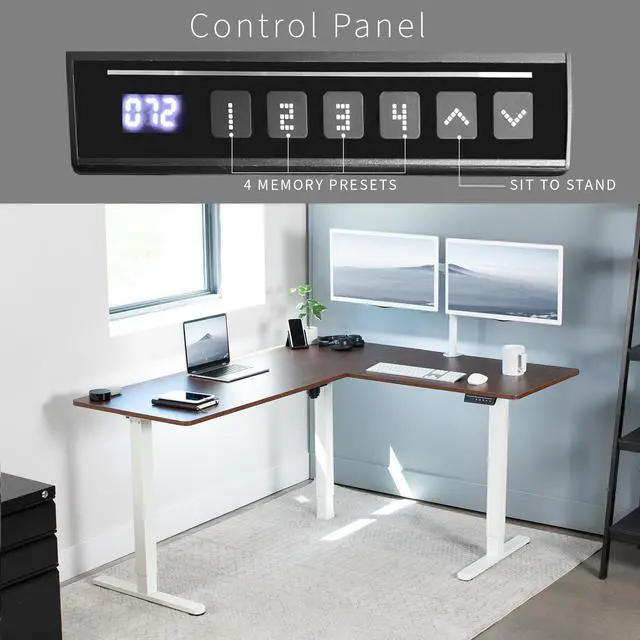 Alt view image 5 of 7 - VIVO Electric 63" x 55" Corner Stand Up Desk, L-Shaped Workstation with Dark Walnut Table Top, White Frame (DESK-E3CTWD)