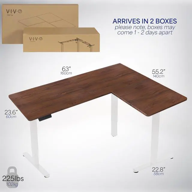 Alt view image 6 of 7 - VIVO Electric 63" x 55" Corner Stand Up Desk, L-Shaped Workstation with Dark Walnut Table Top, White Frame (DESK-E3CTWD)