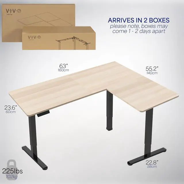 Alt view image 6 of 7 - VIVO Electric 63" x 55" Corner Standing Desk, Light Wood Table Top, Black Frame