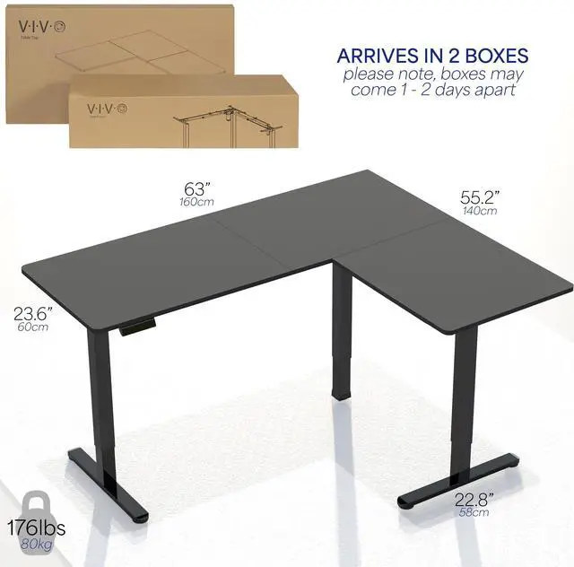 Alt view image 6 of 7 - VIVO Electric 63" x 55" Corner Stand Up Desk Workstation, Rustic Vintage Brown Table Top, White Frame, Height Adjustable (DESK-E3CTWN)