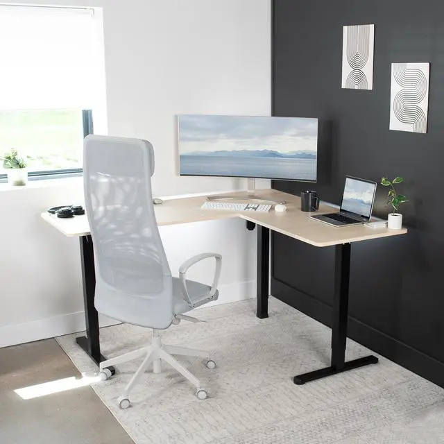 Alt view image 7 of 7 - VIVO Electric 63" x 55" Corner Standing Desk, Light Wood Table Top, Black Frame