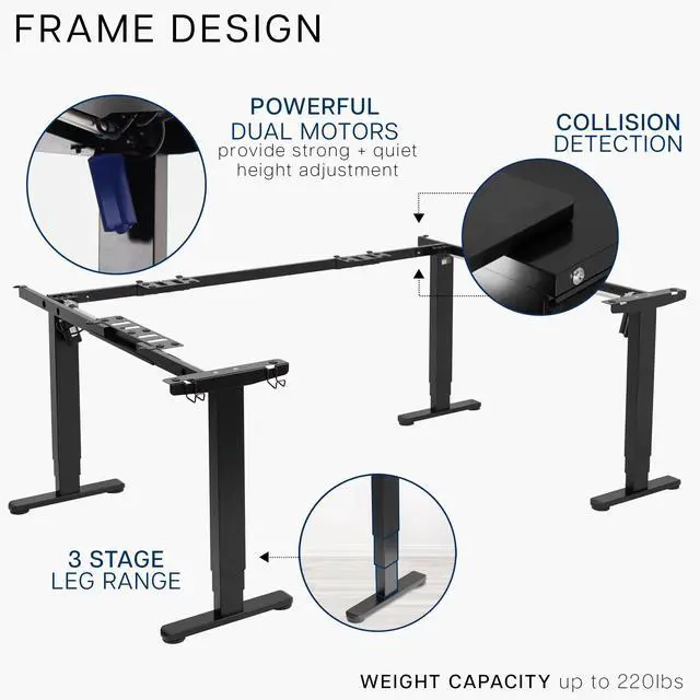Alt view image 7 of 7 - VIVO Black U-Shaped 83" x 60" Height Adjustable 4-Leg Electric Standing Desk