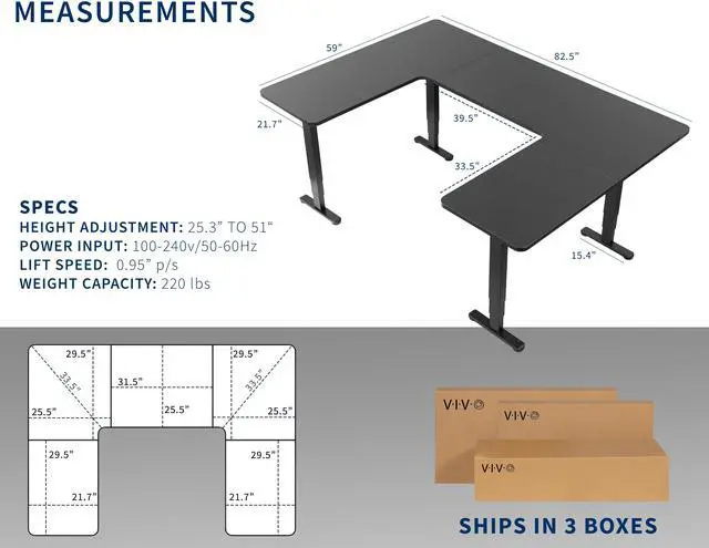 Alt view image 3 of 7 - VIVO Black U-Shaped 83" x 60" Height Adjustable 4-Leg Electric Standing Desk
