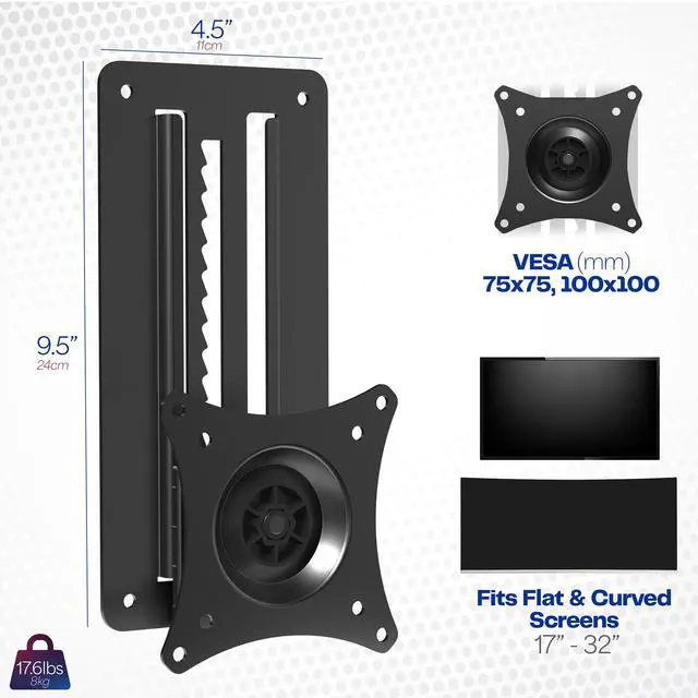Alt view image 3 of 8 - VIVO Black Height Adjustable 17" to 32" VESA Monitor Wall Mount Bracket for 1 Screen (MOUNT-VW01A)