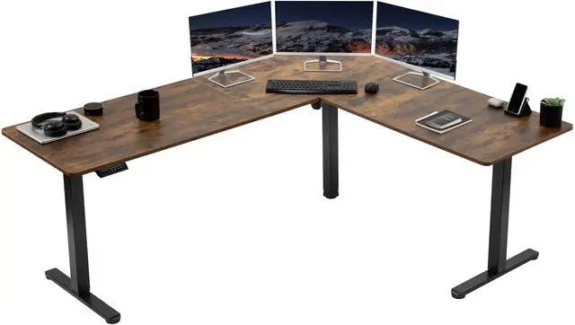 Main image of VIVO Rustic Vintage Brown / Black Electric 75" x 63" Corner Desk Workstation