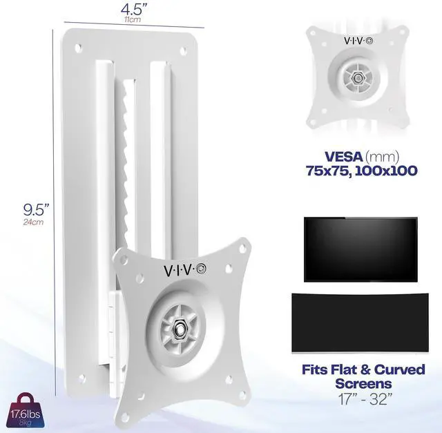 Alt view image 3 of 8 - VIVO White Height Adjustable 17" to 32" VESA Monitor Wall Mount for 1 Screen