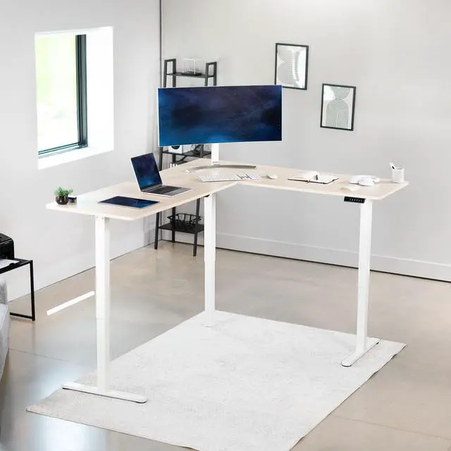 Alt view image 2 of 7 - VIVO Light Wood / White Electric 75" x 63" Corner Desk Workstation