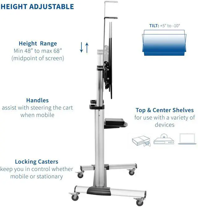 Alt view image 4 of 7 - VIVO Ultra Heavy Duty Mobile Stand TV Cart Mount, Fits 32" to 100" Flat Screens (STAND-TV22S)