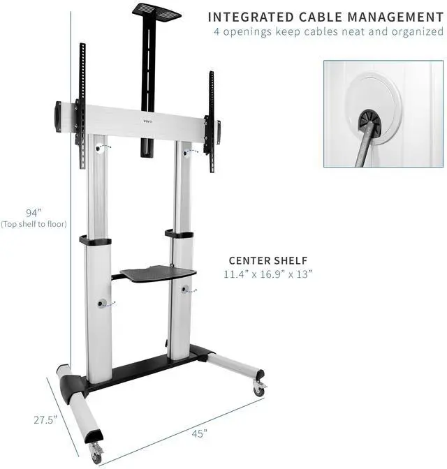 Alt view image 5 of 7 - VIVO Ultra Heavy Duty Mobile Stand TV Cart Mount, Fits 32" to 100" Flat Screens (STAND-TV22S)