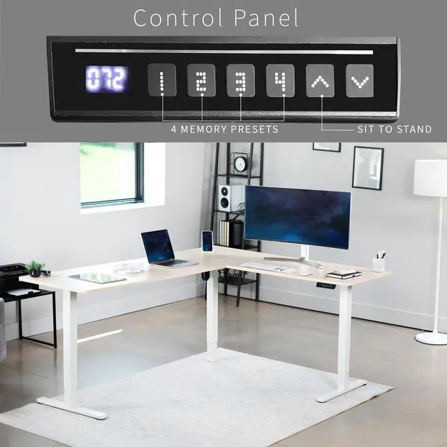 Alt view image 5 of 7 - VIVO Light Wood / White Electric 75" x 63" Corner Desk Workstation