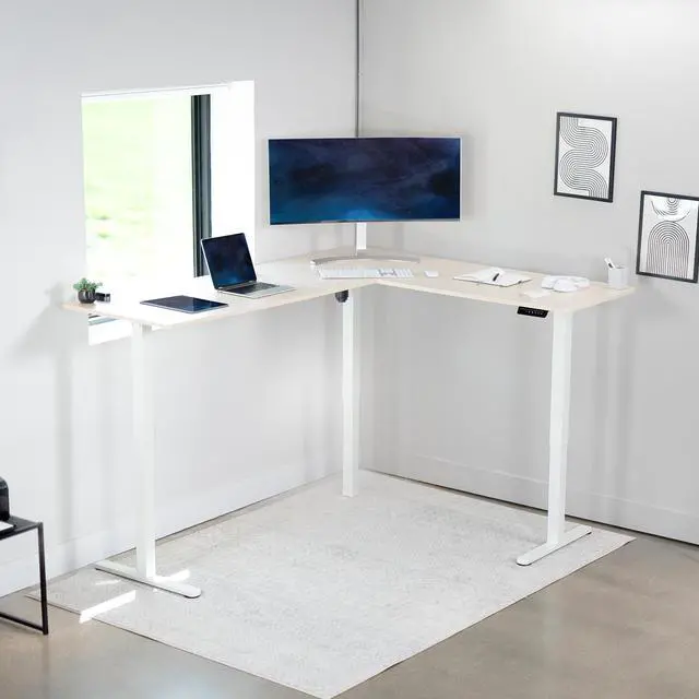 Alt view image 7 of 7 - VIVO Light Wood / White Electric 75" x 63" Corner Desk Workstation