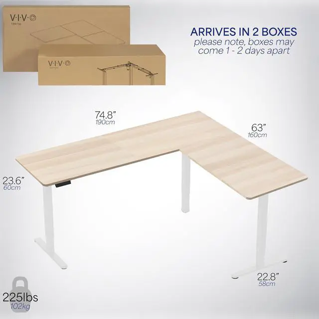 Alt view image 6 of 7 - VIVO Light Wood / White Electric 75" x 63" Corner Desk Workstation