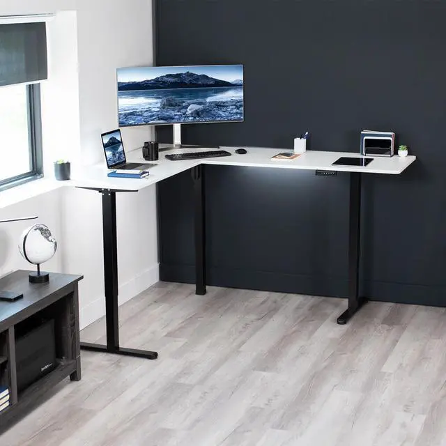 Alt view image 2 of 7 - VIVO White / Black Electric 75" x 63" Corner Standing Desk, L-Shaped Workstation