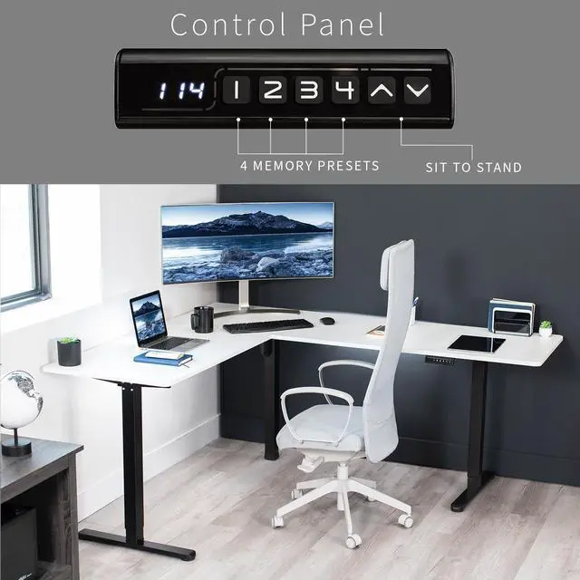 Alt view image 5 of 7 - VIVO White / Black Electric 75" x 63" Corner Standing Desk, L-Shaped Workstation