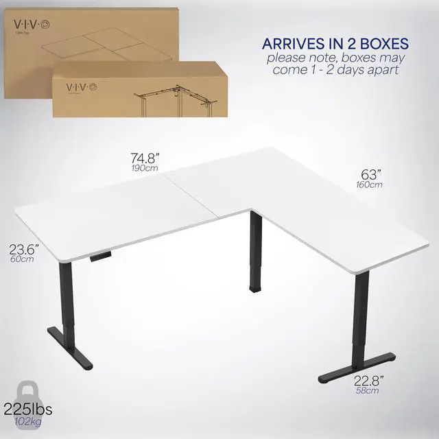 Alt view image 6 of 7 - VIVO White / Black Electric 75" x 63" Corner Standing Desk, L-Shaped Workstation