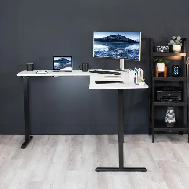 Alt view image 7 of 7 - VIVO White / Black Electric 75" x 63" Corner Standing Desk, L-Shaped Workstation