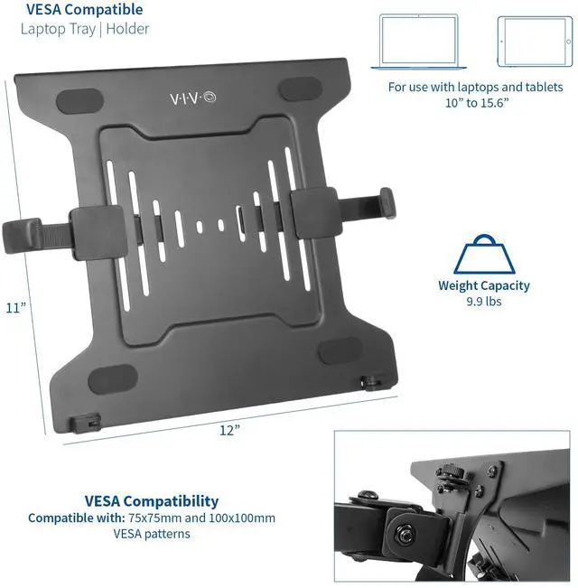 Alt view image 2 of 8 - VIVO Black Universal Adjustable 10 to 15.6 Laptop Mount Holder for VESA Compatible Monitor Arms (STAND-LAP3)