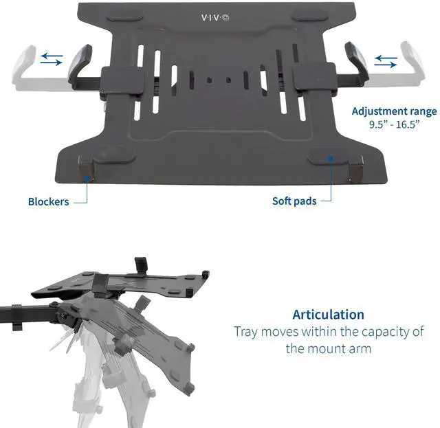 Alt view image 3 of 8 - VIVO Black Universal Adjustable 10 to 15.6 Laptop Mount Holder for VESA Compatible Monitor Arms (STAND-LAP3)