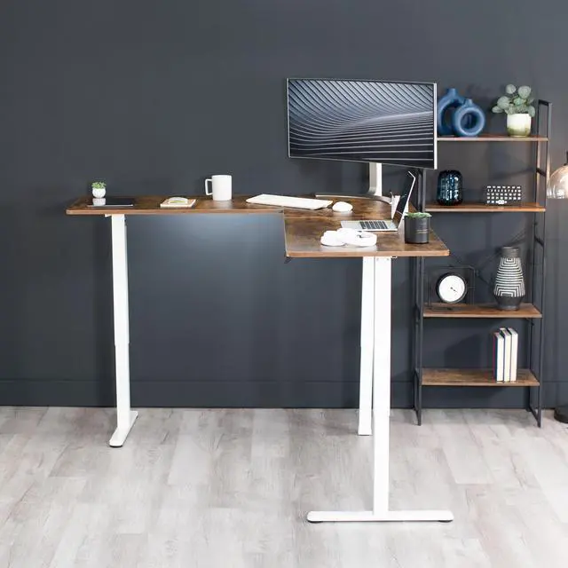 Alt view image 7 of 7 - VIVO Vintage Brown / White Electric 75" x 63" Corner Standing Desk, L-Shaped